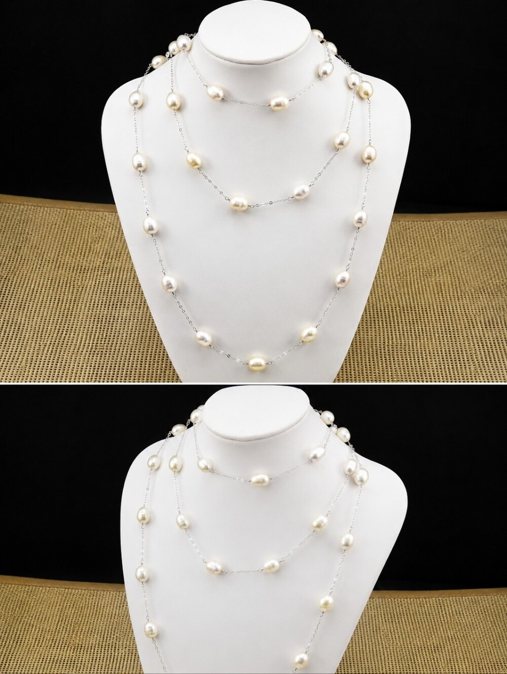 Authentic Multi- Layers Pearl Necklace 925 Sterling Silver Chain